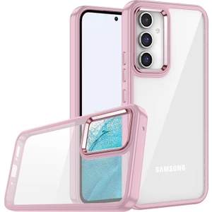 Case 4U Samsung Galaxy A04s Uyumlu Kılıf Kamera Çıkıntılı Arkası Kristal Şeffaf Hassas Tuşlu Renkli Kenarlı Flora Kapak Rose Gold