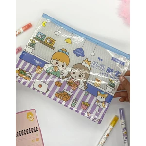 Kağıt Gemi Dükkan Kawaii Mavi A4 Fermuarlı Dosya Klasörü Tekil 32x23 cm Şeffaf