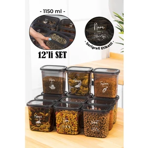 Beyaz Serigrafi Etiketli 12LI Peggy Dikdörtgen Saklama Kabı Seti 1150 ml Antrasit