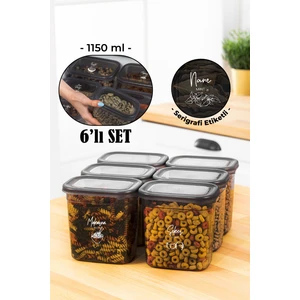 Beyaz Serigrafi Etiketli 6lı Peggy Dikdörtgen Saklama Kabı Seti 1150 ml Antrasit