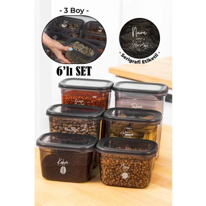 Beyaz Serigrafi Etiketli 6lı Peggy Dikdörtgen Saklama Kabı Seti 2X(1500-1150-800 Ml) Antrasit