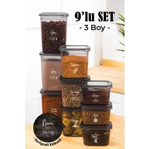 Beyaz Serigrafi Etiketli 9lu Peggy Dikdörtgen Saklama Kabı Seti 3X(1500-1150-800 Ml) Antrasit