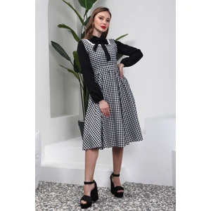 Küçüğüm Butik Siyah Pötikare Askılı Kare Yaka Elbise ve Siyah Bluz (2'li Takım)