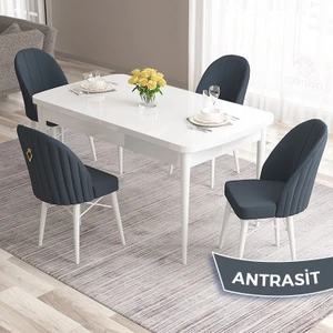 Concept Roz Serisi 80X132 Mdf Açılabilir Beyaz Mutfak Masası Takımı 4 Sandalye Gold Halkalı