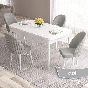 Concept Roz Serisi 80X132 Mdf Açılabilir Beyaz Mutfak Masası Takımı 4 Sandalye Gold Halkalı