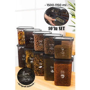Beyaz Serigrafi Etiketli 10LU Peggy Dikdörtgen Saklama Kabı Seti 5X(1500-1150 Ml) Antrasit