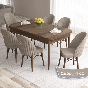 Concept Roz Serisi 80X132 Mdf Açılabilir Barok Ahşap Desen 6 Sandalye Gold Halkalı