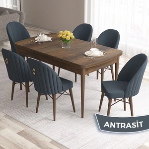 Concept Roz Serisi 80X132 Mdf Açılabilir Barok Ahşap Desen 6 Sandalye Gold Halkalı