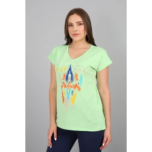 Banada Moda Kadın V Yaka Baskılı T-Shirt