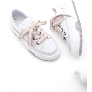 Kadın Yüksek Taban Sneaker Keten Kumaş Bağcıklı Spor Ayakkabı Hesna