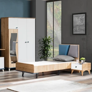 Lotus Genç Odası Takımı - 3 Kapaklı Dolap, Karyola, Komodin