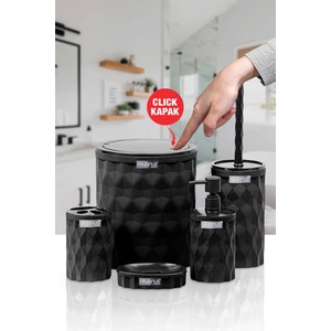 Okyanus Home Diamond Siyah Click Kapak 5'li Banyo Seti