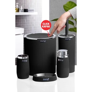 Okyanus Home Siyah Kromlu Çizgili Yuvarlak 5'li Banyo Seti