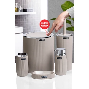 Okyanus Home Vizon Kromlu Çizgili Yuvarlak 5'li Banyo Seti