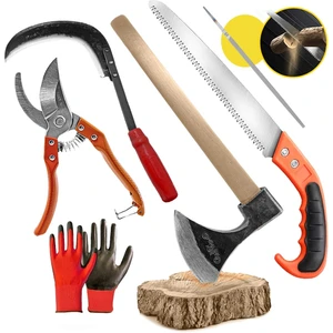 Bahçe El Aletleri 6prc Bağ Makası 300 mm Testere Metal Nacak Orak Eğe Eldiven Fırsat Paket