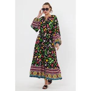 Cotton Mood VP8203 Balık Desenli Salaş Elbise Siyah