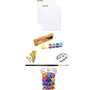 Funny Kids 6X15 ml Parmak Boyası 25X35 Tuval 4'lü Ponpon Fırça Başlangıç Seti