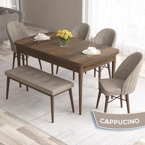 Concept Roz Serisi 80X132 Mdf Açılabilir Barok Ahşap Desen 4 Sandalye 1 Bench