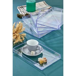Çavdar Group 6'lı Kristal Sunum Tepsisi - Şeffaf Kahve Sunum 6 Adet Dekoratif Özel Seri Tepsi
