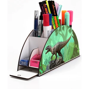 Ahşap Vip Dinazor Ormanda Gökkuşağı Cetvelli Masaüstü Kalemlik Çocuklar Için Organizer NOTPAVIP29