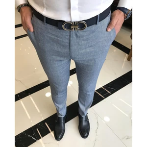 italyan kesim slim fit balıksırtı desen erkek pantolon mavi T9460