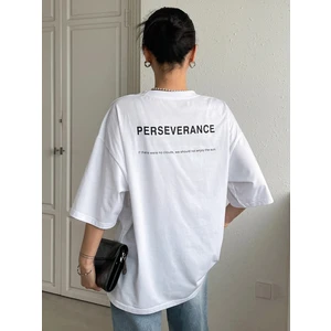 Kadın Perseverance Baskılı Oversize Tişört