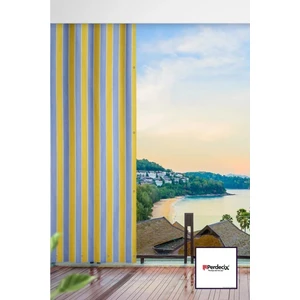 Yükseklik 200CM Balkon Perdesi Kornişli Bağcıklı Güneşlik Branda Balkon Perdesi Sarı&gri