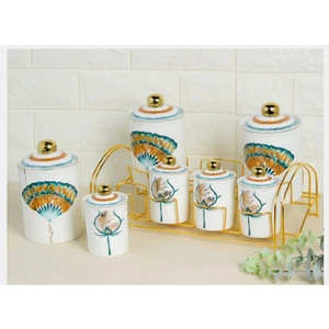 Sembol Camelot Yelpaze 8 Parça Gold Standlı Porselen Baharat Takımı Porebone-36