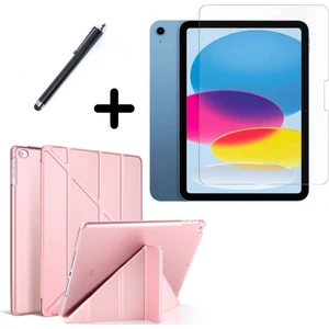iPad 10.nesil 10.9" (A2696-A2757) Uyumlu Tri Fold Kalemlikli Tablet Kılıfı Ekran Koruyucu Kalem Seti