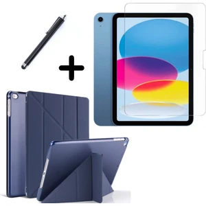 iPad 10.nesil 10.9" (A2696-A2757) Uyumlu Tri Fold Kalemlikli Tablet Kılıfı Ekran Koruyucu Kalem Seti
