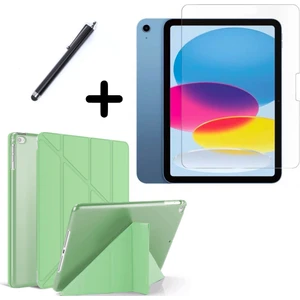 iPad 10.nesil 10.9" (A2696-A2757) Uyumlu Tri Fold Kalemlikli Tablet Kılıfı Ekran Koruyucu Kalem Seti
