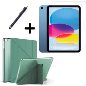 iPad 10.nesil 10.9" (A2696-A2757) Uyumlu Tri Fold Kalemlikli Tablet Kılıfı Ekran Koruyucu Kalem Seti