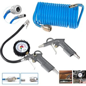 Kompresör Saatli Lastik Şişirme 15 Mt spiral Hortumu Hava Tabancası Hava Recor Paket Set