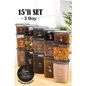 Beyaz Serigrafi Etiketli 15LI Peggy Dikdörtgen Saklama Kabı Seti 5X(1500-1150-800 Ml) Antrasit