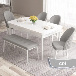 Concept Roz Serisi 80X132 Mdf Açılabilir Beyaz Mutfak Masası Takımı 4 Sandalye 1 Bench