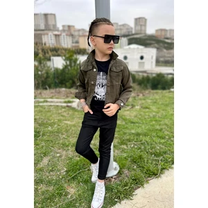 Haki Ceketli 3 Parça Gabardin Denim Set