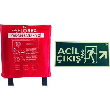 Lorex LR-FB1015C Yangın Battaniyesi 100CM x 150CM Çantalı ve Lorex Lr-Fru Fosforlu Yön Levhası Acil