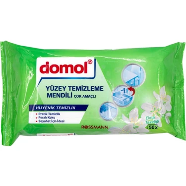 Domol Yüzey Temizleme Mendili 50'li - Elma Ferahlığı, Bebekler İçin Uygun Değil, Dermatolojik