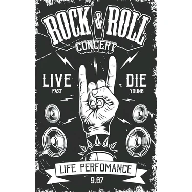 Trend Poster Rock&roll Live Duvar Tablosu Retro Ahşap