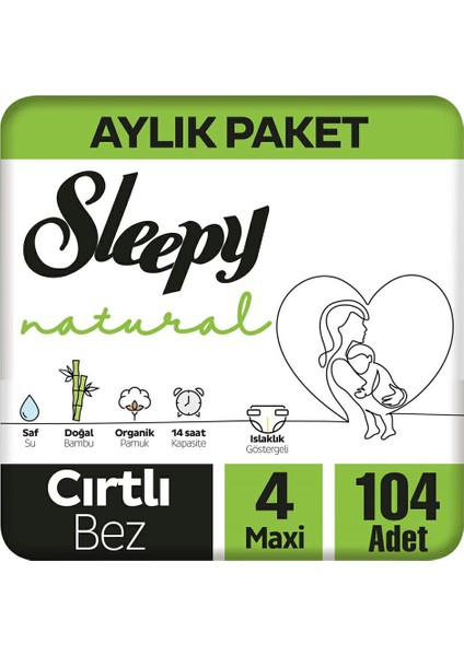 Natural Cırtlı Bebek Bezi Fırsat Paketi 4 Numara 7-14 Kg 104 Adet