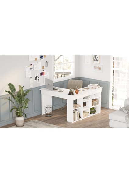 Tywin Kitaplık Raflı Çalışma Masası Beyaz fiyatları