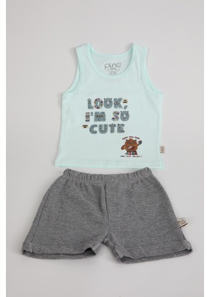 Look Baskı Şortlu Takım Gri 3495