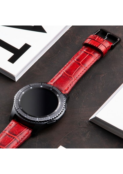 Samsung Galaxy Watch 4 / 5 / 6 44MM / 40MM / Galaxy Watch 5 Pro 45MM / Galaxy Watch 4 44MM / 40MM / Galaxy Watch 4 Classic 46MM / 42MM 47MM Active 2 40MM / 44MM Uyumlu Deri Kordon Kırmızı fırsatları