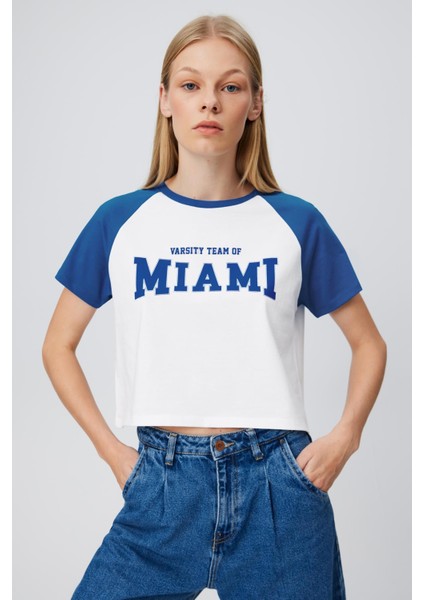 Baskılı Reglan Kol Crop T-Shırt
