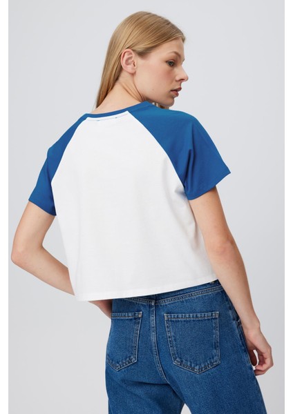 Baskılı Reglan Kol Crop T-Shırt