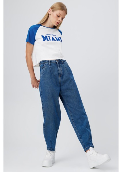 Baskılı Reglan Kol Crop T-Shırt