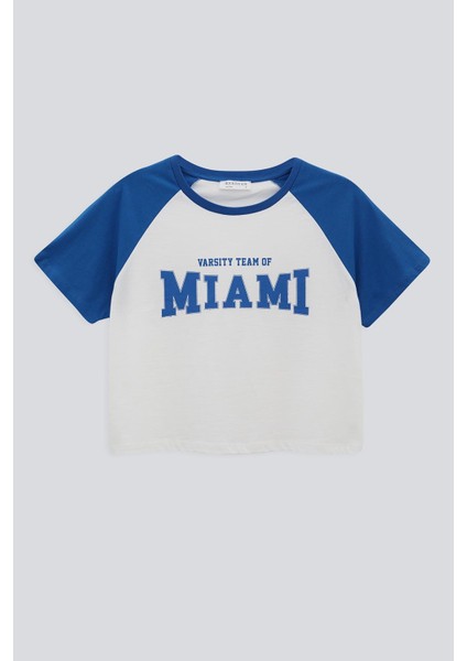 Baskılı Reglan Kol Crop T-Shırt