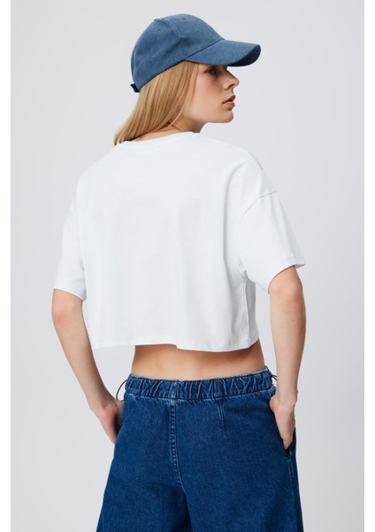 Baskılı Kısa Kol Crop T-Shırt