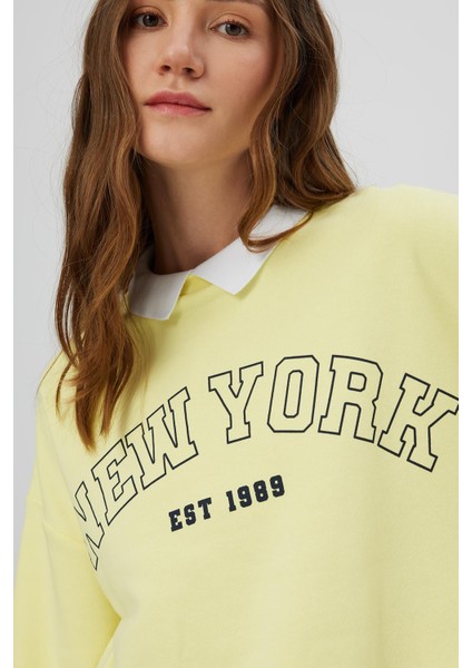 Yaka Triko Bant Baskılı Sweatshirt modelleri