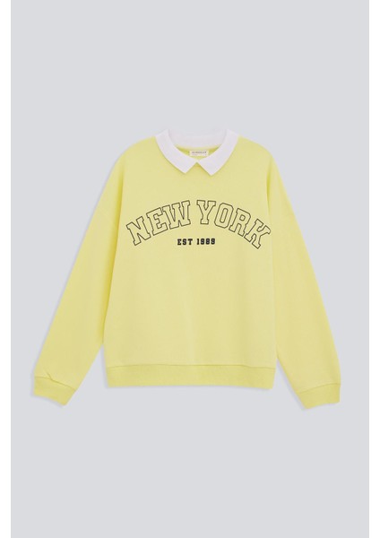 Yaka Triko Bant Baskılı Sweatshirt indirimleri